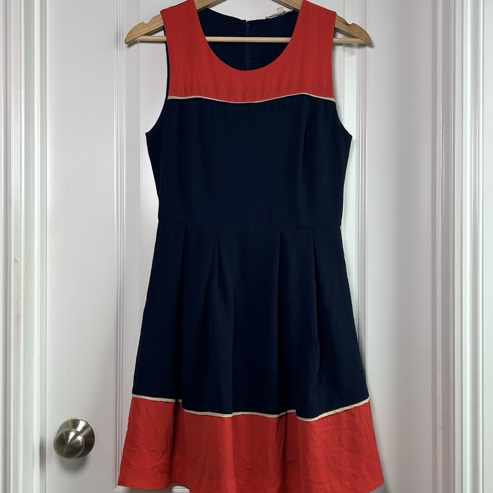 41 Hawthorn Navy Red Colorblock Fit & Flare Dress Nautical Coastal Grandma Style